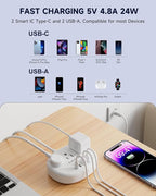 Brazil Power Adapter, Outlet Adapter for Brazil with 3 American Outlets 4 USB Ports (2 USB-C) Total 24W, Type N Plug Adapter for USA to Brazil, 3FT