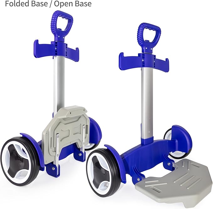 Rolling Backpack Cart for Travel, Commuting & Daily Use, Foldable Aluminum Trolley with Adjustable Handle, Lightweight All-Terrain Backpack Carrier – Royal Blue, Quiet Large Wheels