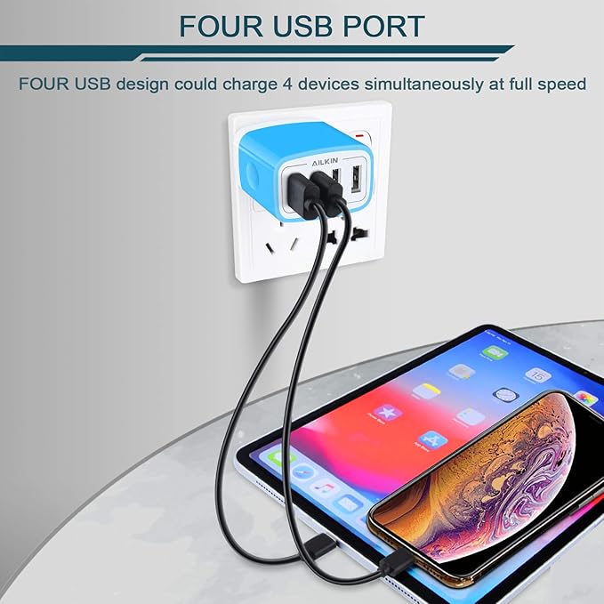 USB Wall Charger, Charging Block, AILKIN 2-Pack 4.8A/5V 4 Port USB Plug Power Travel Brick Adapter for iPhone, iPad, Samsung Galaxy, Moto, Kindle Fire, Headphones, Doorbell Android Phone Box Cube