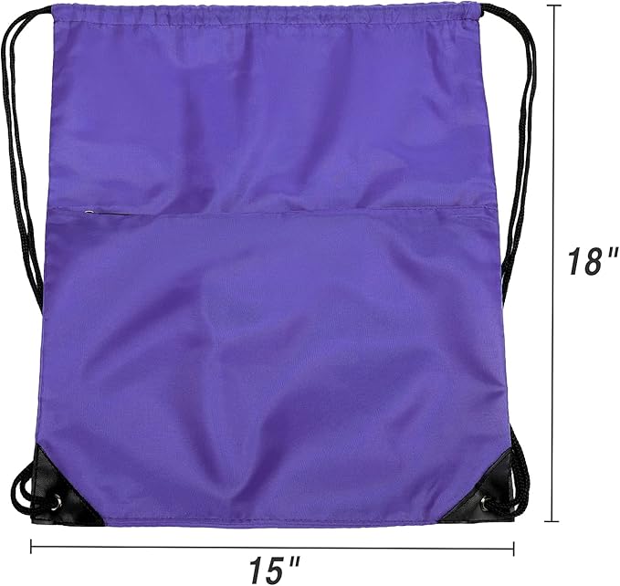 Drawstring Backpack Sports Water Resistant String Bag Sport Gym Sackpack for Women Men Large with Zipper, Purple