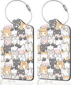 2Pack Luggage Tags for Suitcases, Cute Unique Pu Leather Cruise Luggage Tag with Privacy Cover ID Label Address Card and Metal Ring Suitable for Women Men Kids Travel Bag Cute Cat