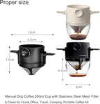 Pour Over Coffee Maker, Manual Drip Coffee 250ml Cup with Stainless Steel Mesh Filter, to Clean for Home,Office, Travel, Camping, Portable Coffee Kit (White)