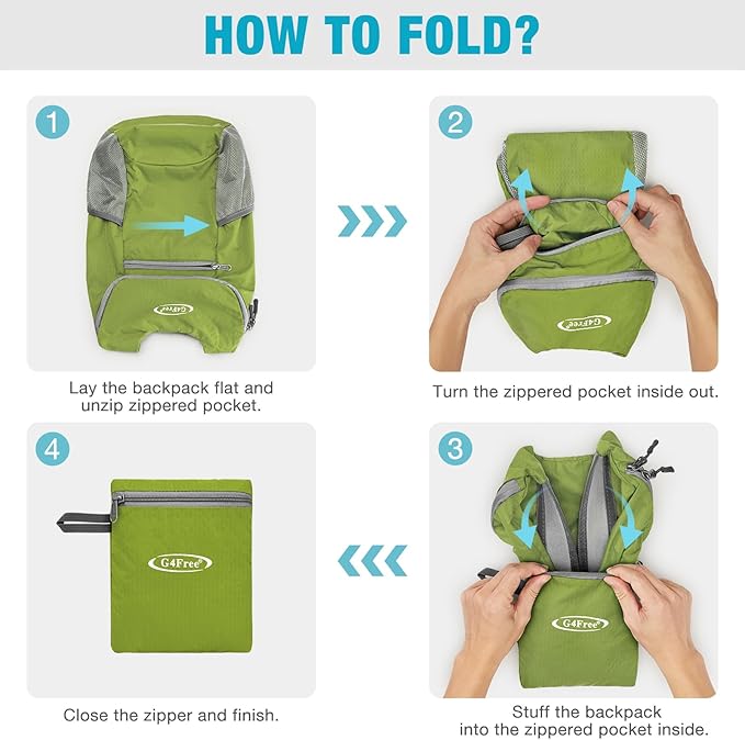 G4Free Lightweight Packable Hiking Backpack for Men Women Small Hiking Daypacks Foldable Shoulder Pack Casual Outdoor Bag 11L