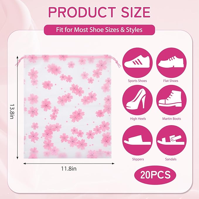 Shoe Bags for Travel, Travel Shoe Bags for Packing, Large Waterproof Portable Drawstring Travel Shoe Storage Bag Travel Essentials Women for and Men (Flowers)