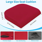 TranquilRelax XLarge Seat Cushion, Memory Foam Cushion for Long Sitting Hours on Office Chair, Home & Car, Non-Slip Chair Pad for Relieving Back & Sciatica & Hip & Coccyx Pain (Red)