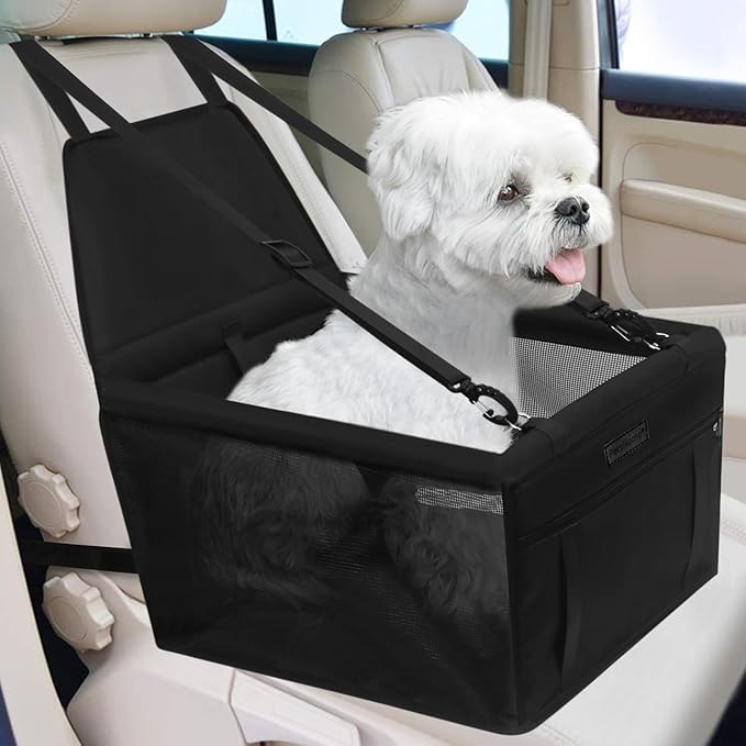 Dog Car Seat Foldable Dog Car Booster Seat Waterproof Breathable Oxford Travel Bag for Small to Medium Dogs, Puppies, and Pets-Pure Black