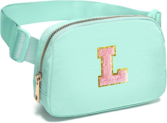 Gitus Belt Bag Fanny Pack Crossbody Bags with Initial Letter Patch Cute Stuff Birthday Gifts for Teenager Girls Trendy Preppy Stuff for Teen Girls Cool Stuff for Teens (Mint Green-L)