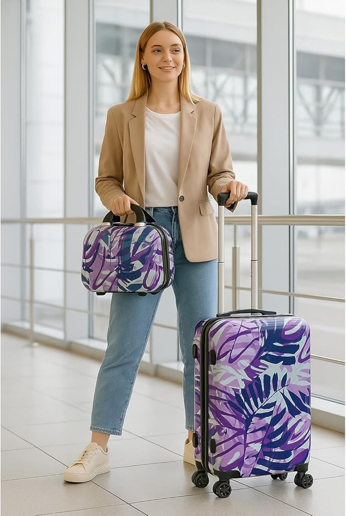 World Traveler VentureX Airline Approved 2-Piece Carry-On Luggage Set – Lightweight Hardside Polycarbonate Suitcase with Spinner Wheels - Tropical Leaves