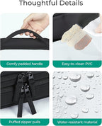BAGSMART Double Layer Clear Makeup Bag, TSA-Approved Toiletry Bag, Large Opening with Handle, Cute Water-Resistant Travel Cosmetic Bag with Double Zipper for Car Essentials(Black)