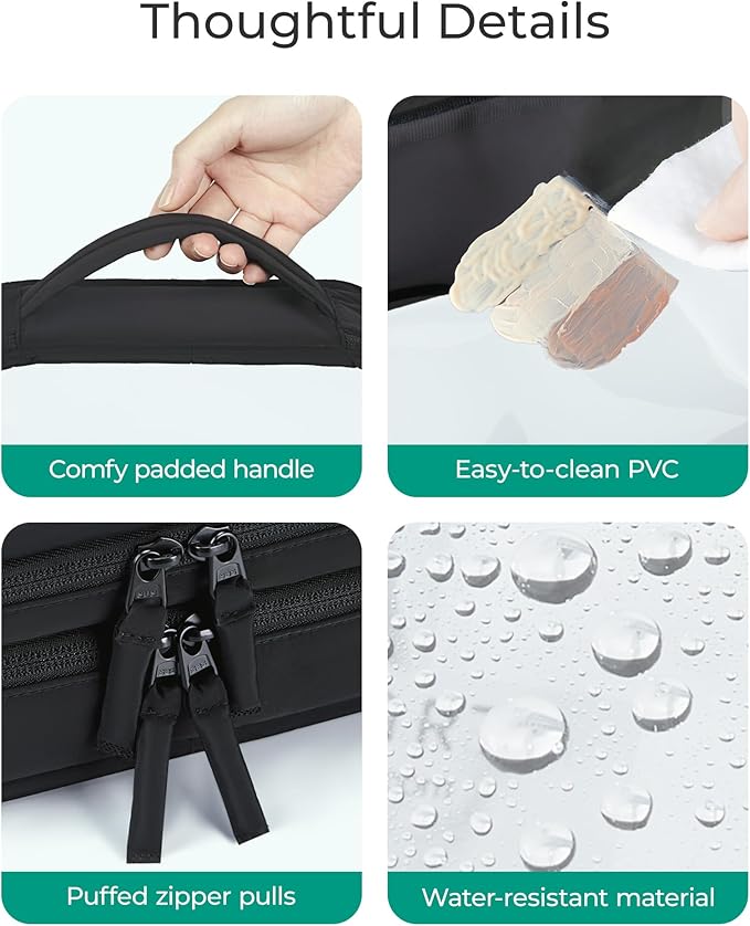 BAGSMART Double Layer Clear Makeup Bag, TSA-Approved Toiletry Bag, Large Opening with Handle, Cute Water-Resistant Travel Cosmetic Bag with Double Zipper for Car Essentials(Black)