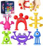 Suction Toy Toddler Bath Toys: No Hole Bath Toy for Boys Girls - 18PCS Sensory Fidget Toys for Kids - Window Building Toy Gooide Bag Stuffers - Travel Essentials Road Trip Activities for Kids Gifts