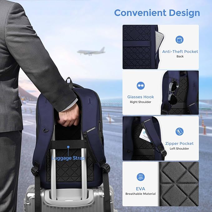17.3 Inch Laptop Backpack for Travel Work Office College, 30L Water Resistant Casual Daypack, Lightweight Computer Backpack for Men Women, Business Laptop Bag with USB Charging Port - Blue