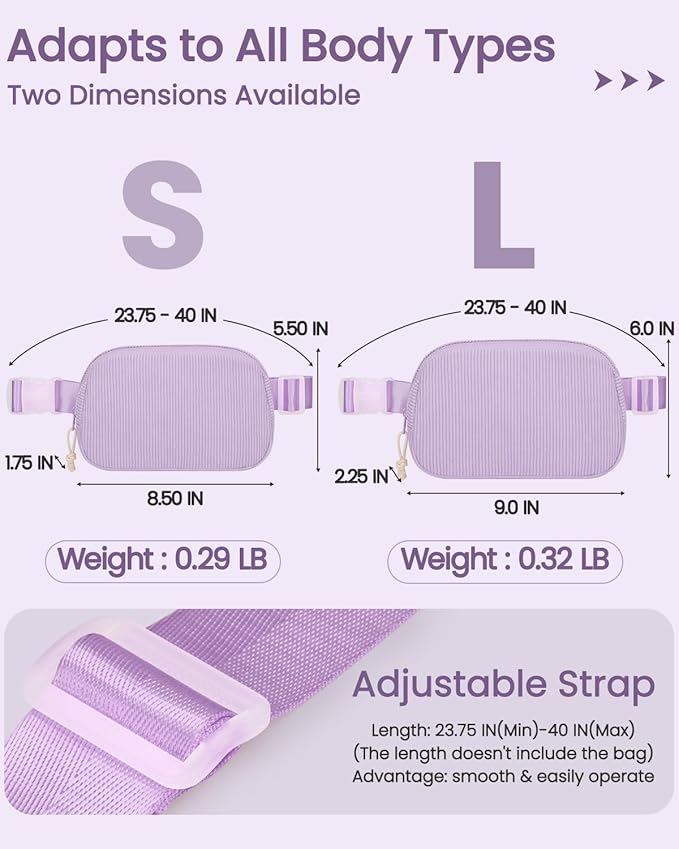 Vankor Cute Purple Fanny Packs for Women Cross Body Corduroy, Purple Belt Bag for Women Crossbody Stylish Waist Pack Purse for Travel, Hiking, Workout, Running