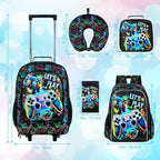 UFNDC 5PCS Kids Luggage for Boys, Game Rolling Suitcase with Wheels, Travel Carry-On for Children Toddler Elementary