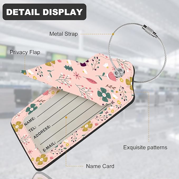 2Pack Luggage Tags for Suitcases, Cute Unique Pu Leather Cruise Luggage Tag with Privacy Cover ID Label Address Card and Metal Ring Suitable for Women Men Kids Travel Bag Yellow and green floral print