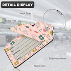 2Pack Luggage Tags for Suitcases, Cute Unique Pu Leather Cruise Luggage Tag with Privacy Cover ID Label Address Card and Metal Ring Suitable for Women Men Kids Travel Bag Yellow and green floral print