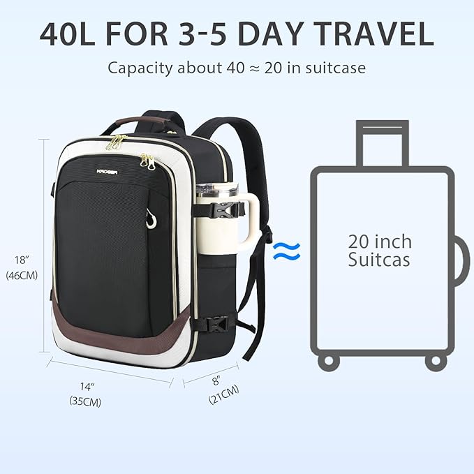 KROSER Laptop Backpack Large Computer Backpack Fits up to 17 Inch Laptop Water-Repellent 40L Travel Backpack Casual Daypack for Business/College/Women/Men-Beige/Black/Coffee