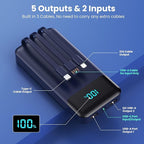 Portable Charger Power Bank 40800mAh with 3 Built-in Cables,25W Fast Phone Charging Portable Battery Pack,5 Outputs Travel Essentials Outdoor External Battery for iPhone 17/16,Galaxy Android etc-Blue