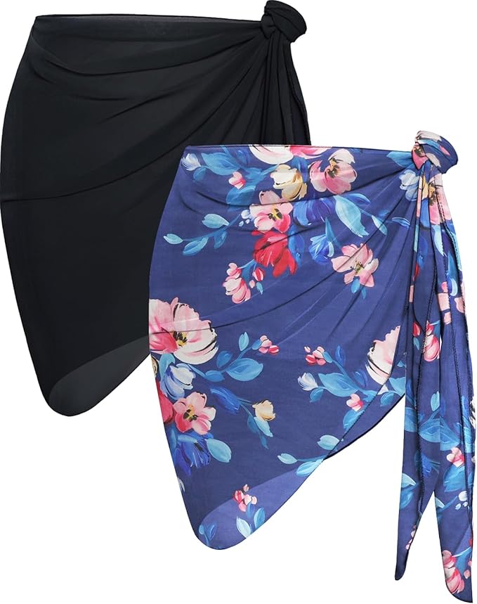 CHICGAL 2 Pieces Women Beach Sarong Bathing Suit Wrap Skirt Sheer Bikini Swimsuit Cover Ups for Swimwear