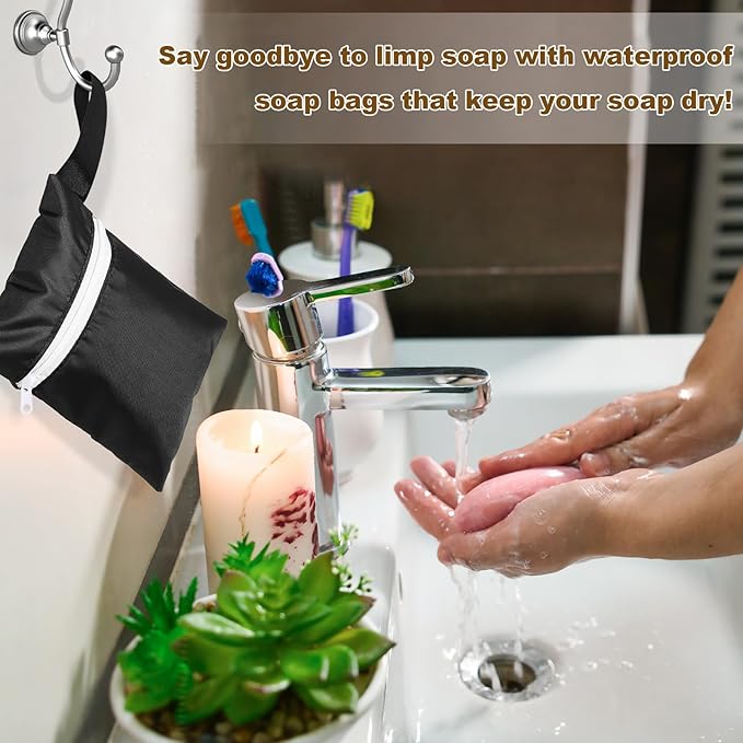 Reallnaive 4 Sets Travel Soap Bar Bag Quick Dry Waterproof & Leakproof Soap Dish Case with Foaming Nets Multifunctional Toiletry Shower Gym Essentials Pouch for Camping Enthusiasts(Black)
