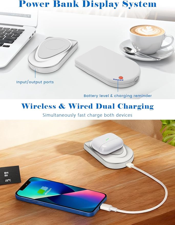 Magnetic Portable Charger, 10000mAh Wireless Power Bank USB-C Cable, MagSafe-Compatible Battery,Portable Charger Power Bank for iPhone 17/16/15/14/13/12 Series, Samsung,Android (White)