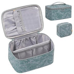 OCHEAL Makeup Bag Set, Portable Travel Makeup Bags Cosmetic Organizer Bag for Women Cute Floral Cosmetic Pouch Large Capacity Make up Bag PU Leather Toiletry Bags with Divider and Handle-Blue