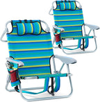 2 Pack Lightweight Portable Recliners Chair for Adults, Outdoor Lay Flat Folding Beach Chairs with 5 Positions, Backpack Beach Chair with Towel Bar, Zipper Pouch, Cup Holder, NEW Striped