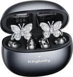 Kinglucky Jewelry-Inspired Clip-On Earbuds with Butterfly Earrings, Comfortable Fit & 50H Playtime Open Ear Bluetooth 5.4 Wireless Headphones for Women, Small Ears, Sports & Workouts (Black)