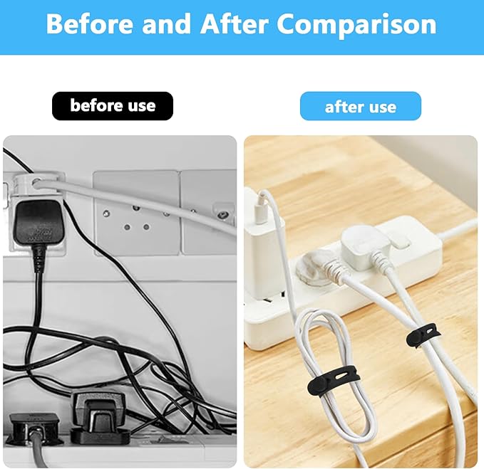 40 Pcs Black Silicone Cable Ties, Reusable Cable Straps Wire Organizer, Cable Management Cord Organizer for Fastening Earphone Phone Charger Home Office Desk Kitchen Appliances Cable Cords Wires