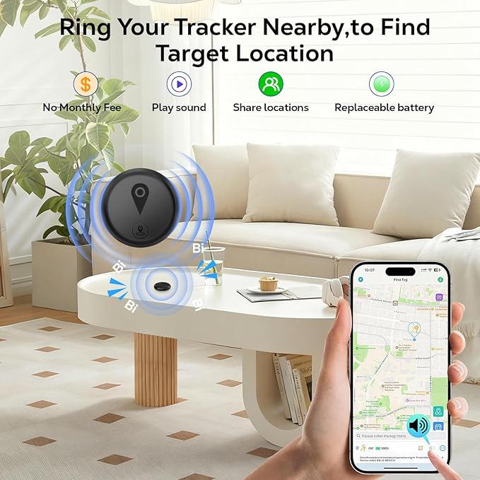 GPS Tracker, Mini GPS Tracker for Vehicles Hidden Portable GPS Tracker for Cars Splashproof Available for iOS Find My (iOS Only), No Monthly Fee Subscription No SIM Card Required - Black