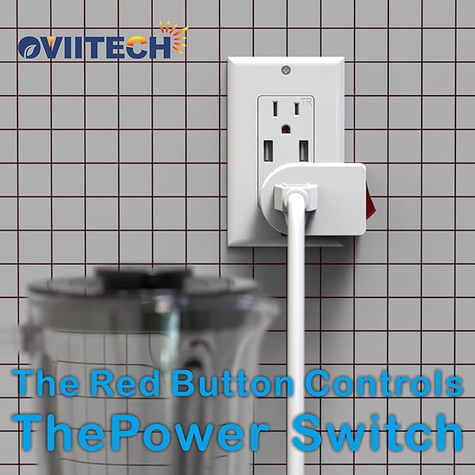 Oviitech 2 Pack Grounded Outlet Wall Tap Adapter with On/Off Power Switch，Single Outlet with Switch in White