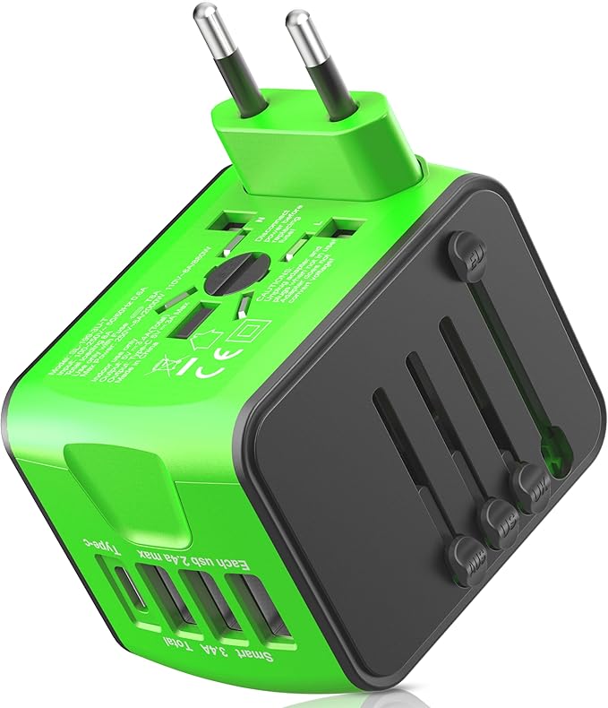ISIX International Travel Adapter Universal Power Adapter Worldwide All in One 4 USB Perfect for European US, EU, UK, AUS,Asia 200+ Countries