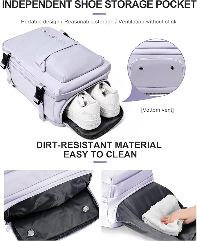 Travel Backpack Women,Carry On Backpack Flight Approved 18x14x8 inches Bag Spirit Airlines Personal ltem,College Sports Hiking Rucksack Waterproof Casual Daypack Laptop Blackpack Men Taro Purple