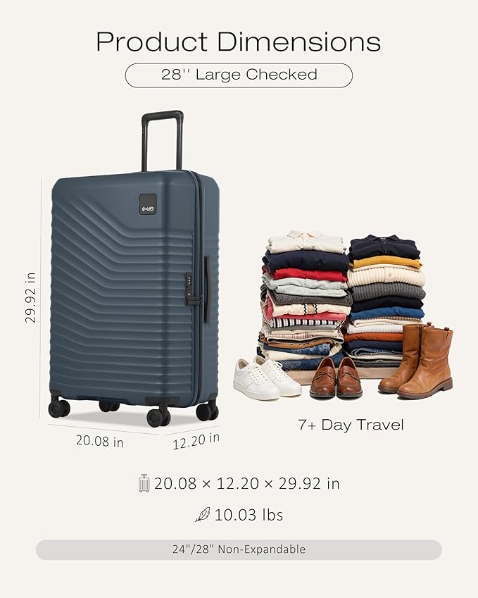 Coolife Hardside Luggage Upgrade Durable PC Lightweight Travel Suitcases with Dual Spinner Wheels & TSA Lock (Navy, Checked-Large 28-Inch)