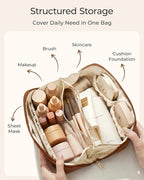BAGSMART Makeup Bag Travel Cosmetic Bag, Large Make Up Bag Flat Open Toiletry Bag for Women, Waterproof PU Leather Travel Essentials Organizer Case, Wide-open Pouch Purse for Skincare, Brushes, Pink
