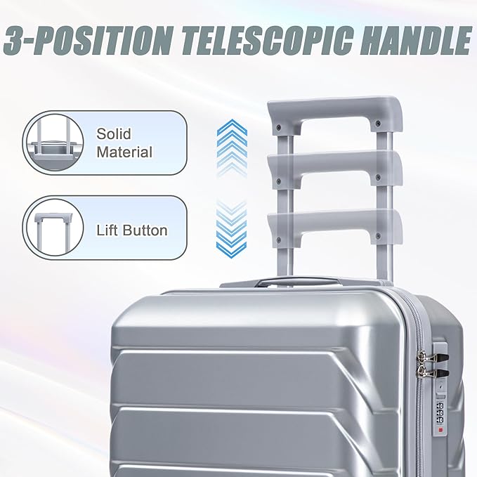 Kids Luggage Sets for Girls, 2 Piece Luggage Set, 20 Inch Rotating Wheel Suitcase with 14 Inch Cosmetic Case, Lightweight Hardshell Suitcase with 360° Spinner Wheels for Travel (Silver)
