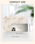 Relavel Travel Makeup Bag, Small Floral Cosmetic Bag with Makeup Brush Compartment, Portable Makeup Pouch for Women, Double Layer Cute Toiletry Organizer Bag, Lily Floral