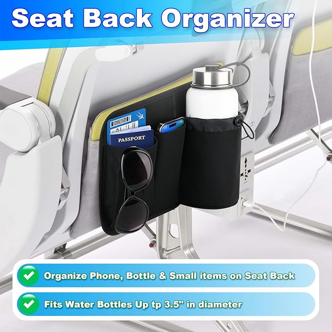 Cosmos Airplane Seat Back Pocket Organizer - Car Seat Pocket Stock Storage Bag & Airline Seat Pocket Hanging Holder Pouch for Holding Water Bottle, Phone, Passport & Flight Travel Essentials