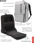 Lenovo Legion Gaming Laptop Backpack GB800, 21L Capacity, Fits 17-inch Laptops, Water Resistant, Three Main Compartments & 19 Specialiized Pockets, Light Grey