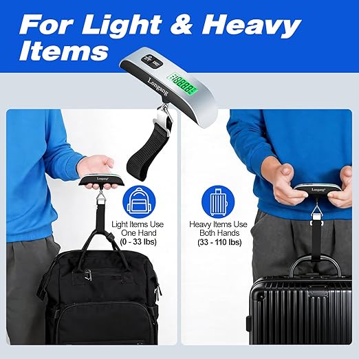 Digital Hanging Luggage Scale with Backlit for Travel, Portable Handheld Suitcase Weight Scale with Hook, 110 Pounds, Battery Included