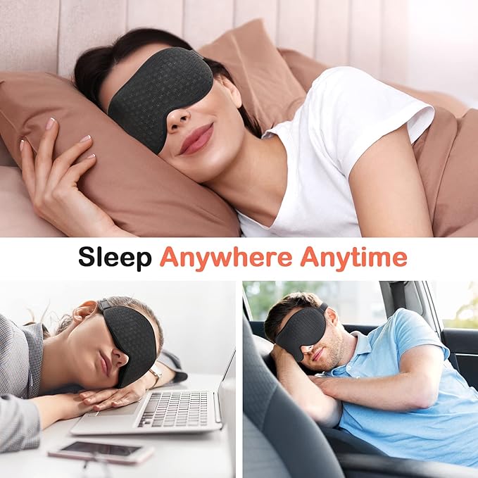 INNELO Sleep Mask for Side Sleeper, Eye Mask Sleeping Women Men, 100% Light Blocking 3D Contoured Cup Sleeping Mask Soft No Eye Pressure Cover Blindfold Night Shade for Travel Nap Yoga, Black