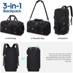 Gym Bag for Men and Women with Shoe & Laptop Compartment, 3-in-1 Sports Travel Duffel Bag Anti-Theft Weekender Carry-On Backpack for Airplane & Workout, Overnight Travel Bag,35L (Black, Medium)