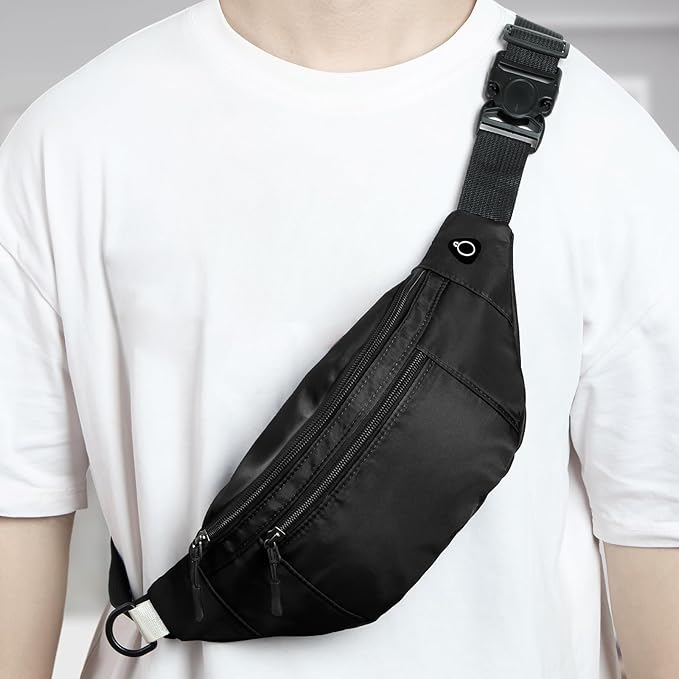 Crossbody Fanny Pack Large Capacity Waist Bag with Hidden Zipper Pockets Adjustable Strap Fanny Packs Waterproof Oxford Cloth Travel Belt Bag for Outdoor Shopping Travel Men Women (Black 60PCS)