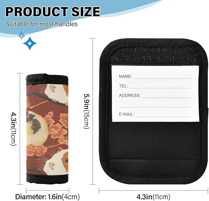 Guinea Pig Cavy Luggage Handle Wrap for Suitcase Luggage Tags Handle Covers Identifiers Soft Decorations Travel Accessories 2 Pack