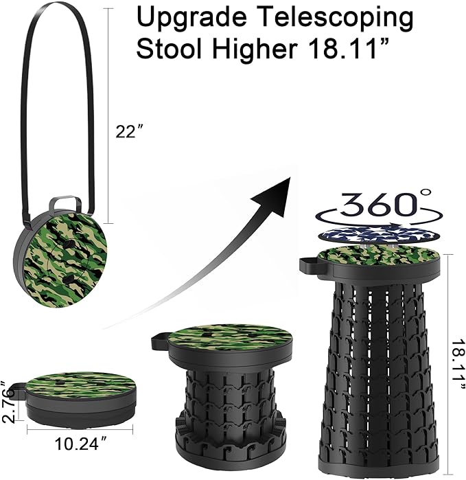 ALEVMOOM Upgraded Telescoping Collapsible Stool with Cushion, Folding Stool with Printing Portable Retractable Foldable Seat Max Load 600lbs for Adults Camping Fishing Outdoor