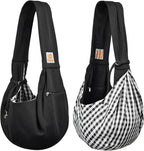 Tomkas Small Dog Cat Sling Carrier Puppy Purse Travel Wrap Soft Crossbody Pet Bag (Black, M - Zip Pocket & Classic Strap)