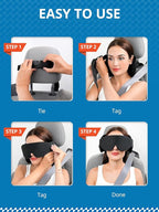 SARISUN Travel Pillow, Car Travel Pillow with 3D Eye Mask for Sleep, 360° Head Support Strap for All Car Seat, Road Trip Essentials, Stop Bobblehead, Black