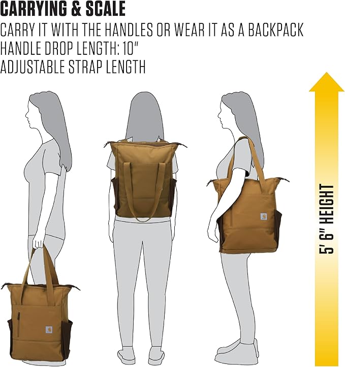 Carhartt Classic Convertible Backpack Tote, Durable Water Repellent Material W/ 17" Laptop Sleeve, Carhartt Brown