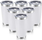 20 oz Tumblers Bulk Stainless Steel Tumbler with Lid Double Wall Vacuum Insulated Coffee Mug 20oz Powder Coated Cup for Hot and Cold Drinks, White, 6 pack