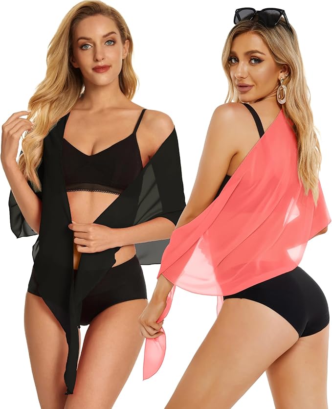 CHICGAL 2 Pieces Women Beach Sarong Bathing Suit Wrap Skirt Sheer Bikini Swimsuit Cover Ups for Swimwear